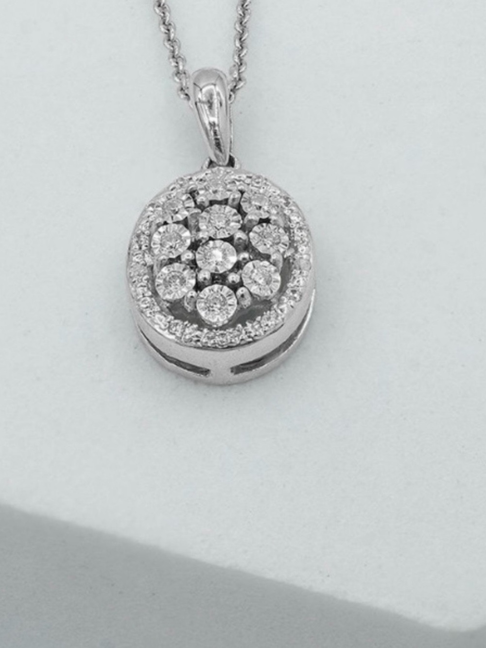 Macy's Silver Oval Crystal Cluster Pendant Necklace - White - Picture 4 of 6